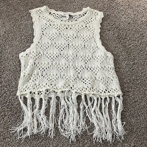 Shyanne Cream Crochet Fringe Tank Top